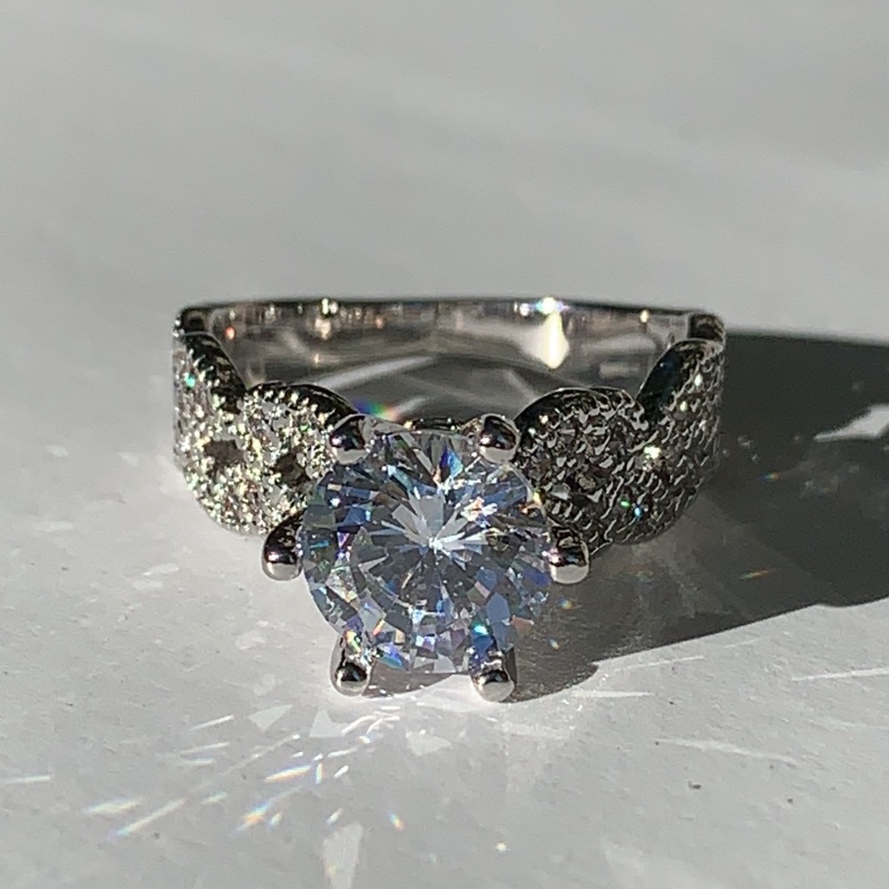 Sterling Silver Rhodium Plated Engagement Ring - Picture 5 of 6